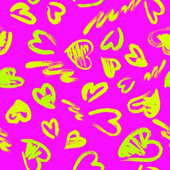 Seamless pattern with hand drawn grunge hearts. Love background. Artistic fabric pattern. Valentine's day background