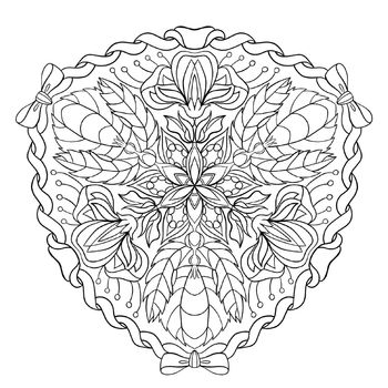 Circle spring and summer doodle ornament. Zentangle pattern for coloring book pages for adults and kids.