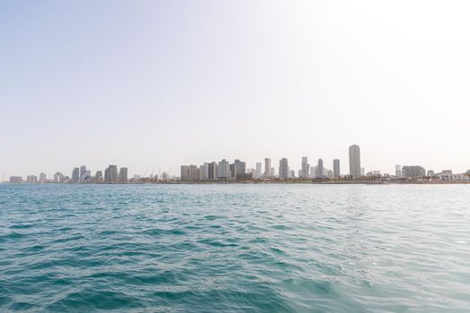 Tel Aviv skyline. A view from the water of the old Yaffa Port. High quality photo