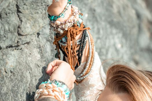 fashionable young model in boho style dress