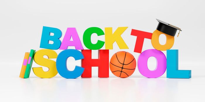 3d back to school text on white background. 3d render