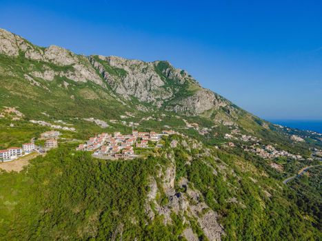 Panoramic view of the city of Budva, Montenegro. Beautiful view from the mountains to the Adriatic Sea.