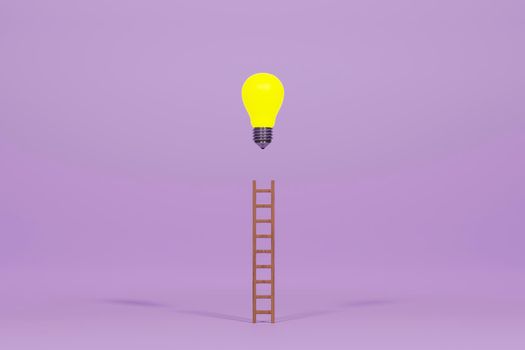 Mock up of yellow ladder with light bulb on pink background, knowledge concept,minimal style, 3D illustration.