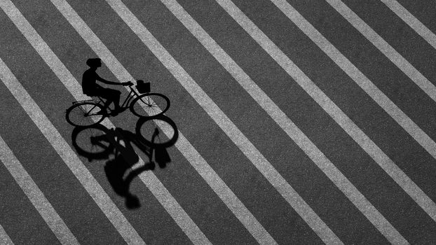 3D rendering illustration of the man riding a bicycle with light shadow