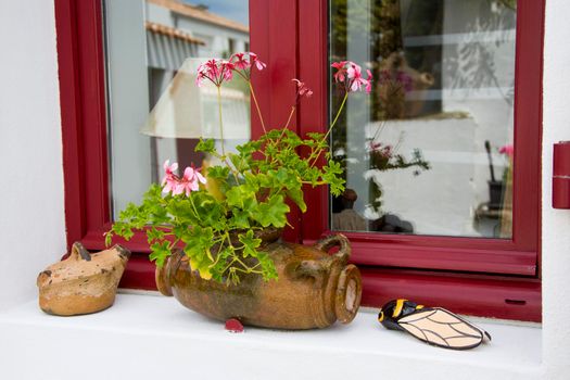 Window decorated with Geranium flowers a Provence