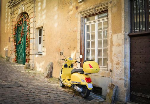 Old part of city Le Mans . Narrow street. Sarthe, Pays de la Loire, France