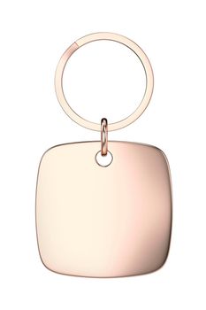 Square rose gold keychain isolated on white background, front view
