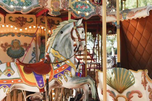 Horses on a carnival Merry Go Round.Carousel