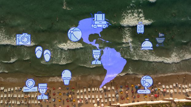 Travel beach objects animation graphic source elements kusadasi, izmir, turkey. High quality 4k footage