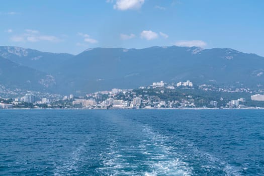 the trace of the ship's propeller on the water. High quality photo