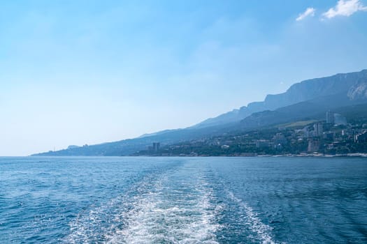 the trace of the ship's propeller on the water. High quality photo