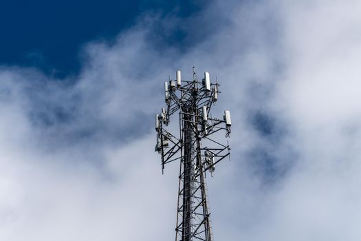 Aerial view of mobile phone cell tower to illustrate lack of broadband internet service in rural areas and need for investment