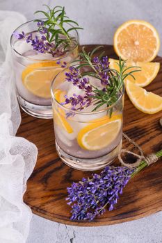 Lavender summer cocktail lemonade or rosemary. Refreshing organic soft drink.