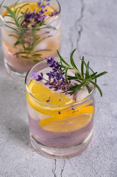 Lavender summer cocktail lemonade or rosemary. Refreshing organic soft drink.