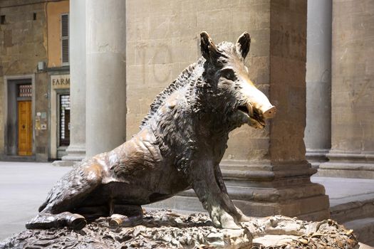 Florence, Italy - Circa January 2022: the antique pig statue, symbol of good luck