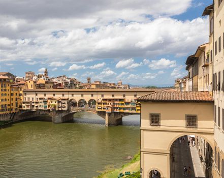 Florence, Italy - Circa June 2021: city landscape with Old Bridge - Ponte Vecchio