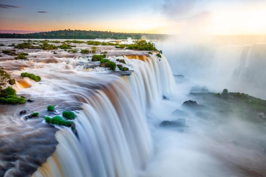 Above Iguazu waterfalls, Brazil, border with Argentina, long exposure with blurred waters