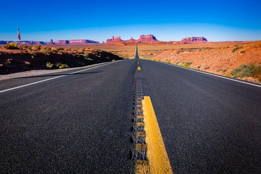 Legendary Road trip to Monument Valley in Utah at sunny day, United States.