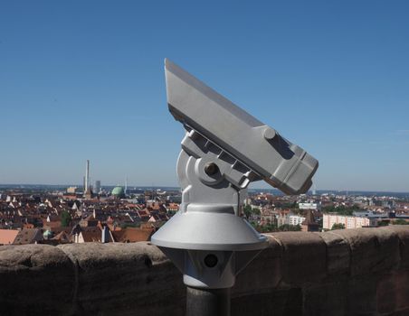 binocular at viewing platform in elevated place over the city centre