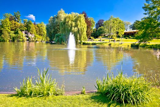 Park de la Orangerie scenic lake in Strasbourg view, Alsace region of France