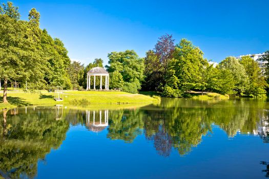 Park de la Orangerie scenic lake in Strasbourg view, Alsace region of France