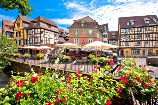 Town of Colmar colorful architecture and canal view, Alsace region of France