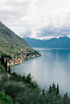 Ancient houses on the shores of Lake Como. Varenna, Italy. High quality photo