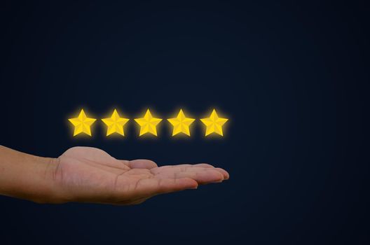 Customer concept excellent service for satisfaction five star rating with business man touch screen. About feedback and positive customer reviews.