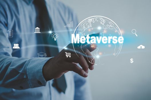 Internet technology concept metaverse development business big data investment and finance.businessmen global digital network connection management.