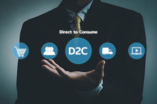 Direct to Consumer D2C virtual screen Internet Business big data Technology Concept.