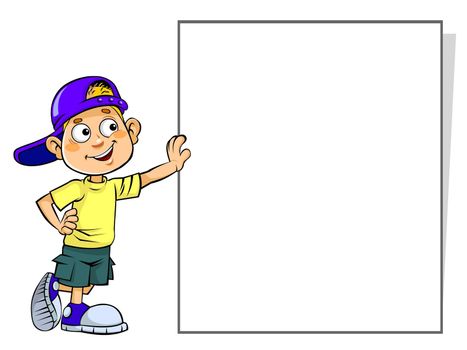 A color illustration of a cartoon boy holding Blank Sign.