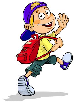 Color illustration of a cartoon boy going to school