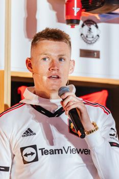 MELBOURNE, AUSTRALIA - JULY 16: Scott McTominay of Manchester United at an away kit promotional launch at Federation Square in Melbourne on 16th July 2022