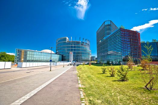 European Parliament building in Strasbourg view, Alsace region of France