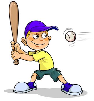 Vector color illustration of a cartoon boy playing Baseball