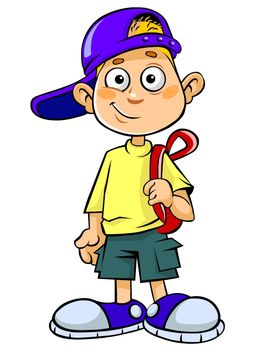 Color illustration of a cartoon Boy with red bag.
