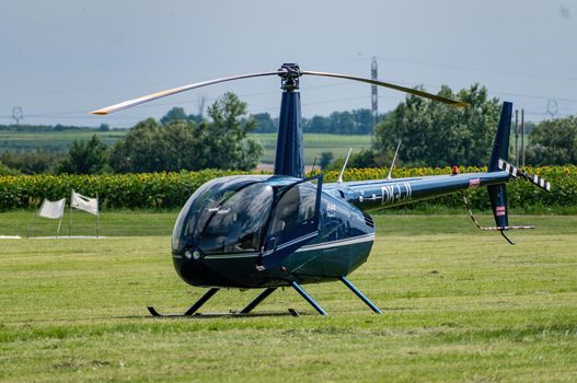 Breclav, Czech Republic - July 02, 2022 Aviation Day Helicopter Robinson R-44 on air day