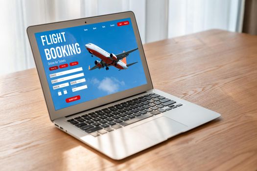 Online flight booking website provide modish reservation system . Travel technology concept .