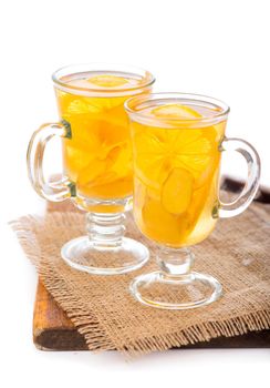 Ginger tea with lemon on a table