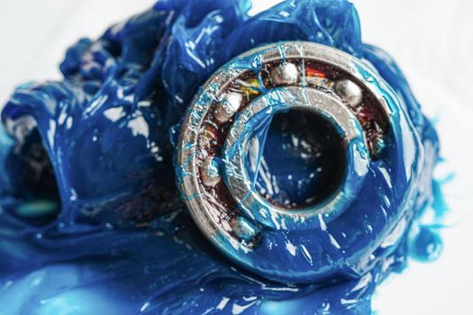 Grease and ball bearing, Blue premium quality synthetic lithium complex grease, high temperatures and machinery lubrication for automotive and industrial.