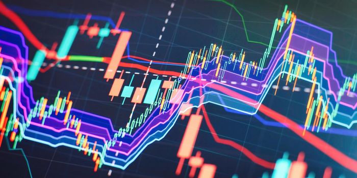 Finance and investment concept. Charts of financial instruments with various type of indicators including volume analysis for professional technical analysis on the monitor of a computer.