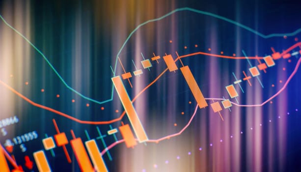 Abstract graphic consisting of blured points , graph and chart . Information concept . Business , technology background .