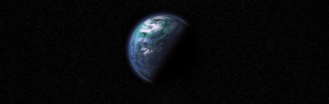 planet in galaxy use for science design fantasy. Planet from space 3D  orbital view, our planet from the orbit