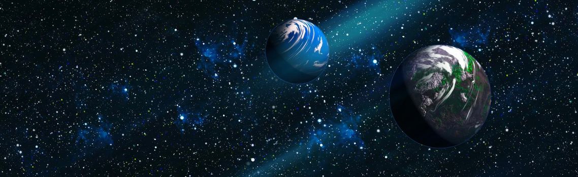 planet in galaxy use for science design fantasy. Planet from space 3D  orbital view, our planet from the orbit