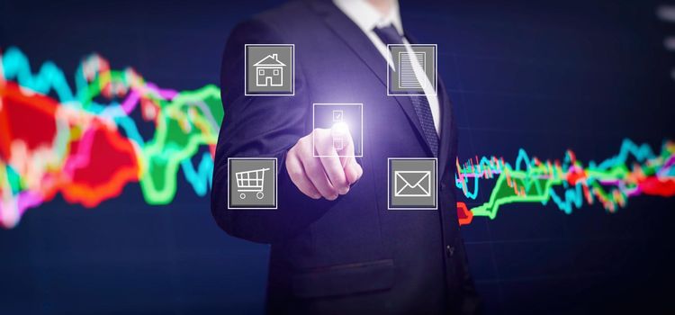 Market economy graph statistic showing growth of profit analyzing financial exchange on increase digital money background with trade chart finance data