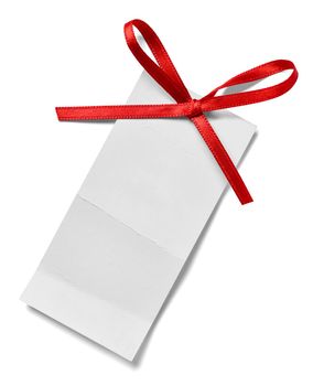 close up of a price label note on white background