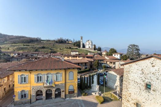 Mapello (BG) ITALY - March 3, 2022. Small Lombard town. Aerial view.