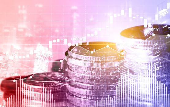 Finance and money technology background concept of business prosperity and asset management . Creative graphic show economy and financial growth by investment in valuable asset to gain wealth profit .