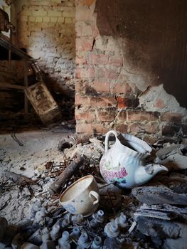 Abandoned building after fire. Shallow dof