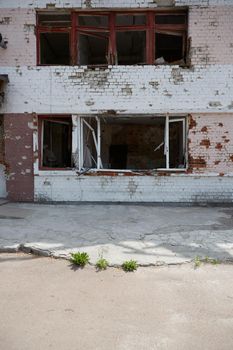 Damaged ruined houses in Chernihiv near Kyiv on north of Ukraine.